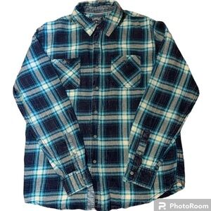 Company 81 Men’s Blue/Cream Plaid Long Sleeve Grunge Distressed Shirt Large